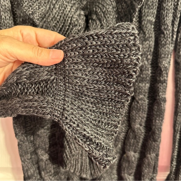 NEW INC Petite chunky knit gray sweater, size SP, cable, ruffle, layer, fall - Picture 5 of 10
